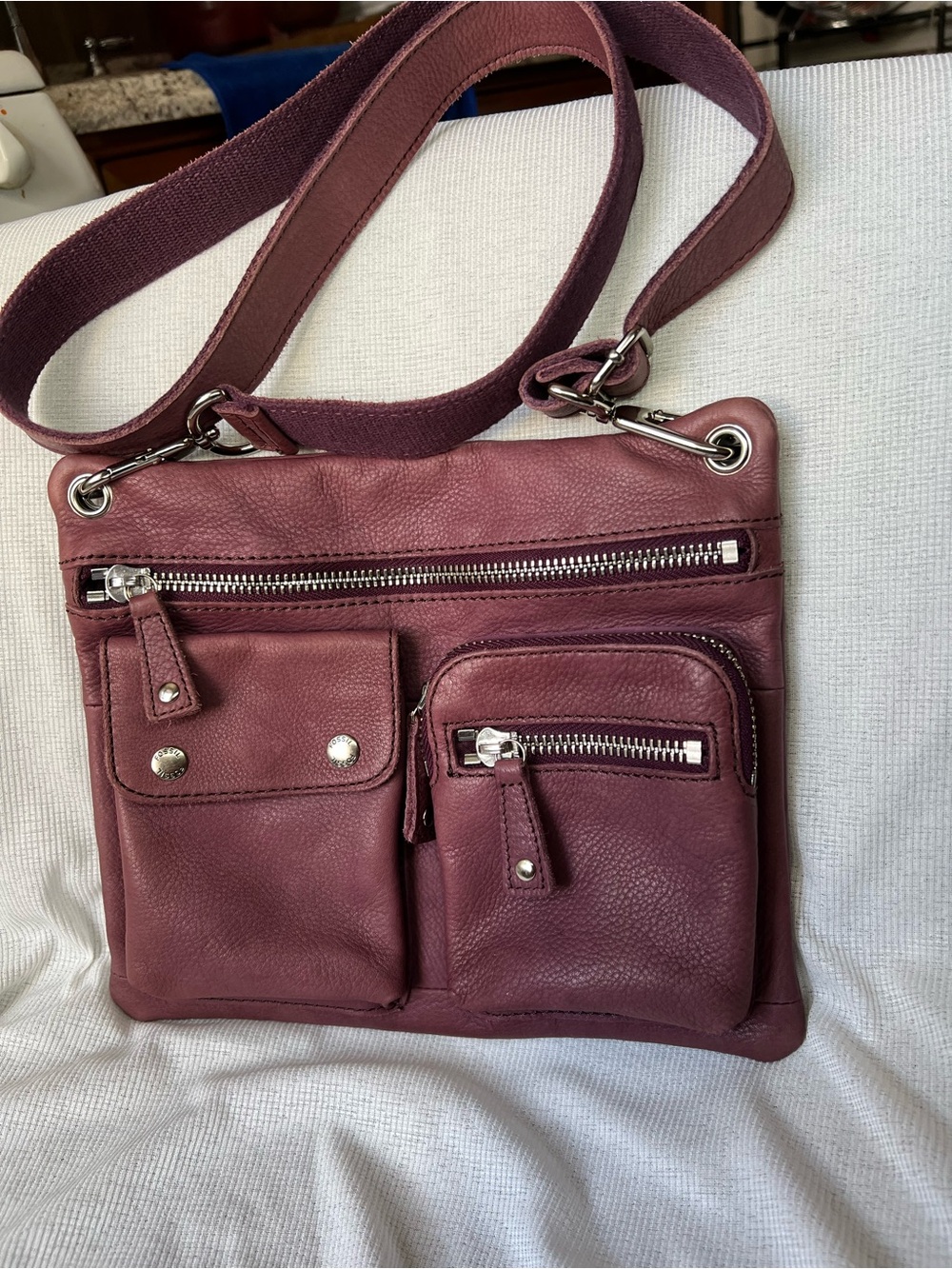 Fossil Sutter Pebbled Leather Cargo Crossbody Bag Grape Purple (Y2K Utility